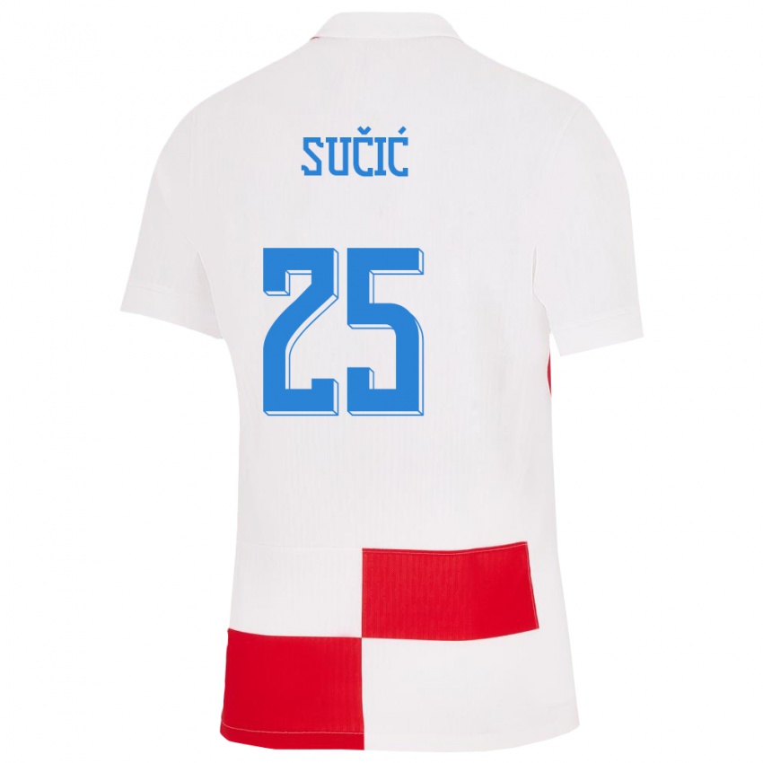 Børn Kroatien Luka Sucic #25 Hvid Rød Hjemmebane Spillertrøjer 24-26 Trøje T-Shirt