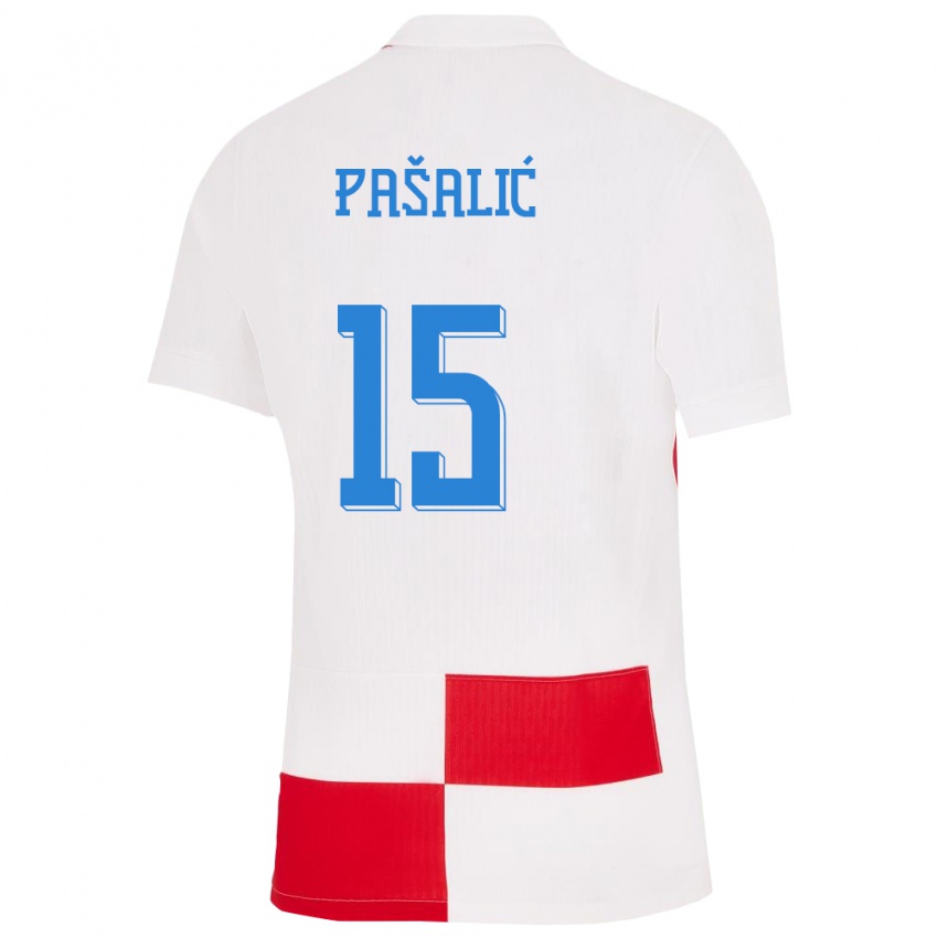 Børn Kroatien Mario Pasalic #15 Hvid Rød Hjemmebane Spillertrøjer 24-26 Trøje T-Shirt