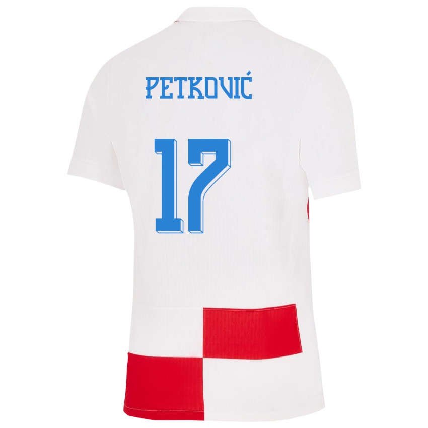 Børn Kroatien Bruno Petkovic #17 Hvid Rød Hjemmebane Spillertrøjer 24-26 Trøje T-Shirt