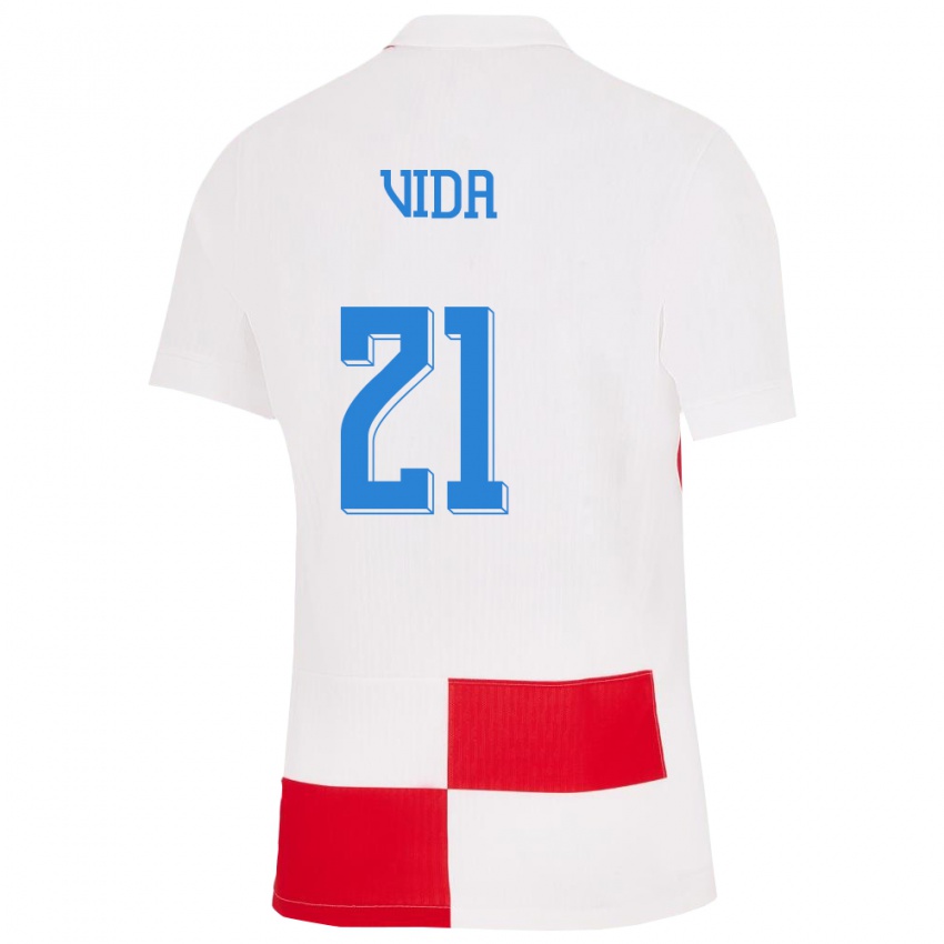 Børn Kroatien Domagoj Vida #21 Hvid Rød Hjemmebane Spillertrøjer 24-26 Trøje T-Shirt