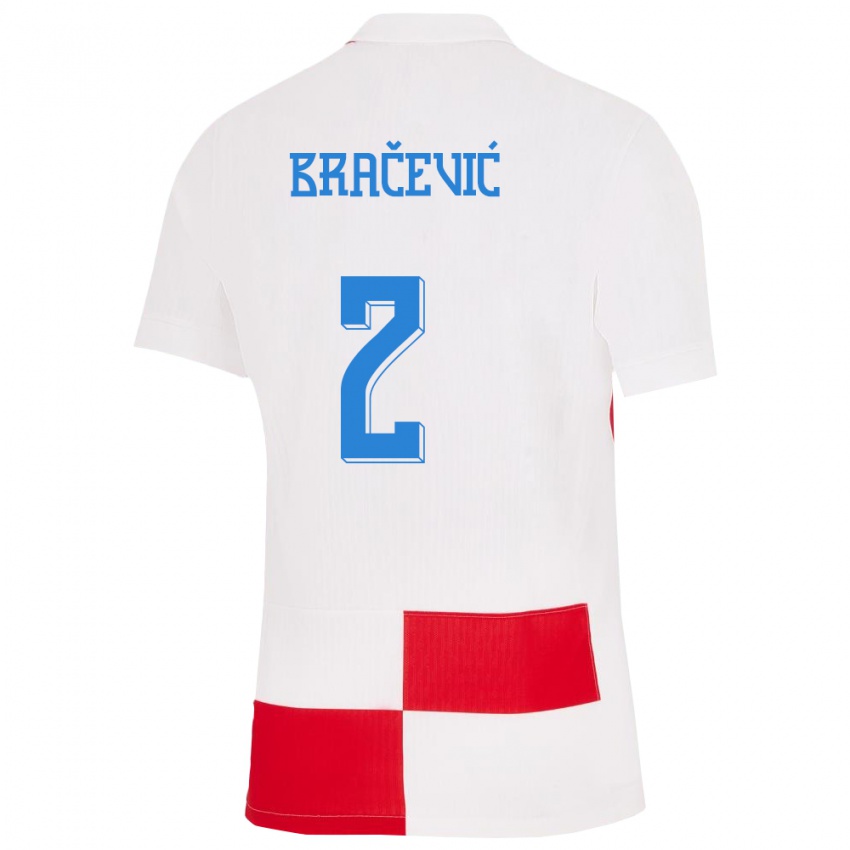 Børn Kroatien Petra Bracevic #2 Hvid Rød Hjemmebane Spillertrøjer 24-26 Trøje T-Shirt