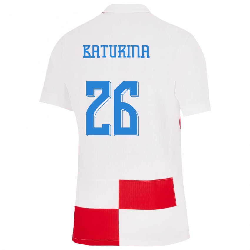 Børn Kroatien Martin Baturina #26 Hvid Rød Hjemmebane Spillertrøjer 24-26 Trøje T-Shirt