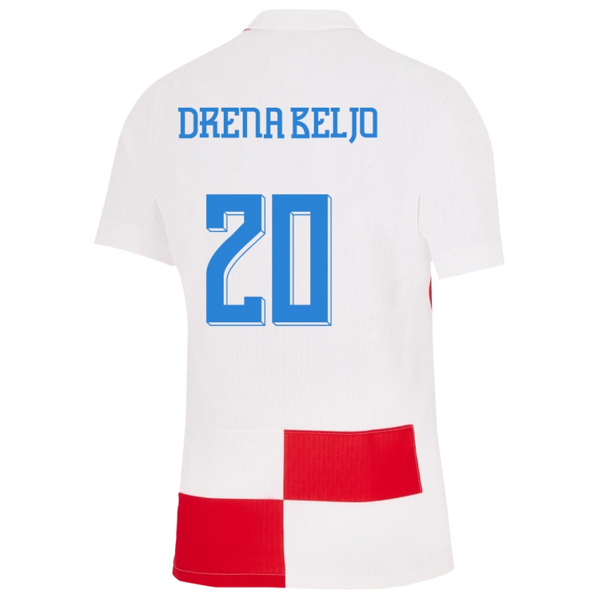 Børn Kroatien Dion Drena Beljo #20 Hvid Rød Hjemmebane Spillertrøjer 24-26 Trøje T-Shirt