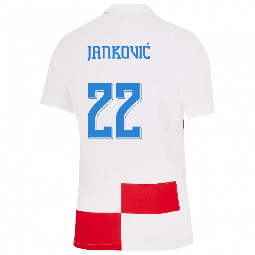 Børn Kroatien Niko Jankovic #22 Hvid Rød Hjemmebane Spillertrøjer 24-26 Trøje T-Shirt