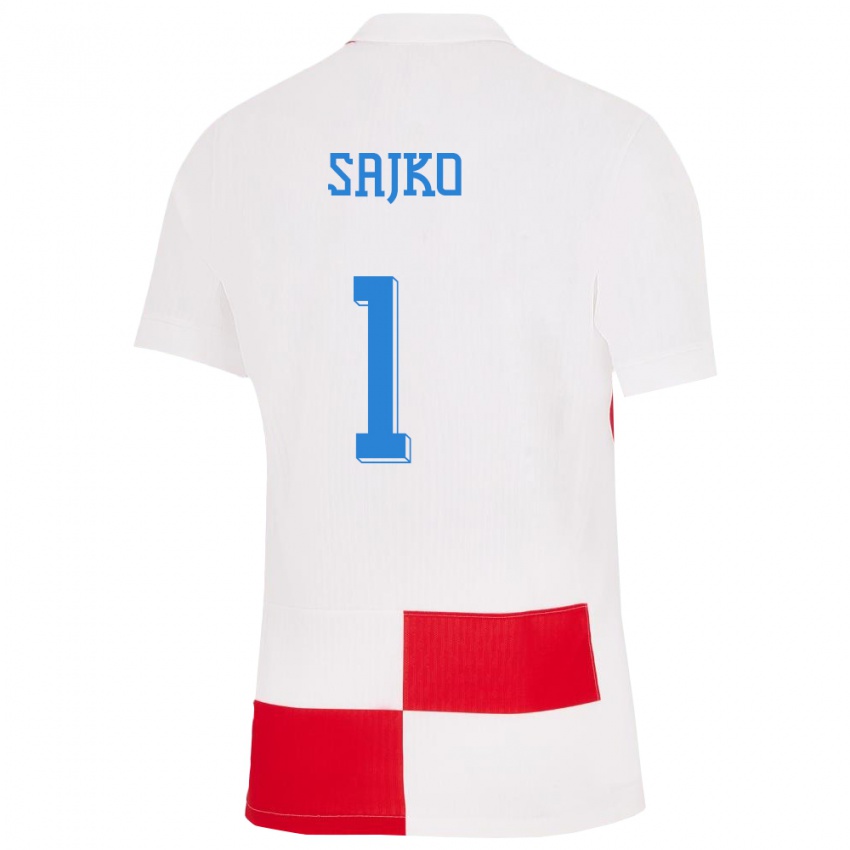 Børn Kroatien Tin Sajko #1 Hvid Rød Hjemmebane Spillertrøjer 24-26 Trøje T-Shirt