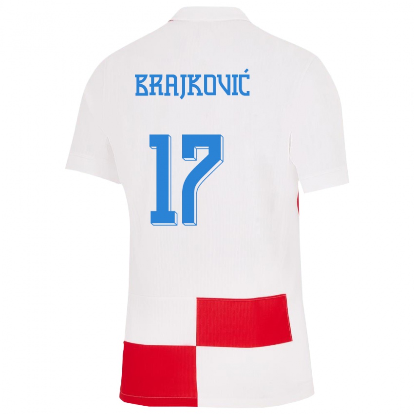 Børn Kroatien Roko Brajkovic #17 Hvid Rød Hjemmebane Spillertrøjer 24-26 Trøje T-Shirt