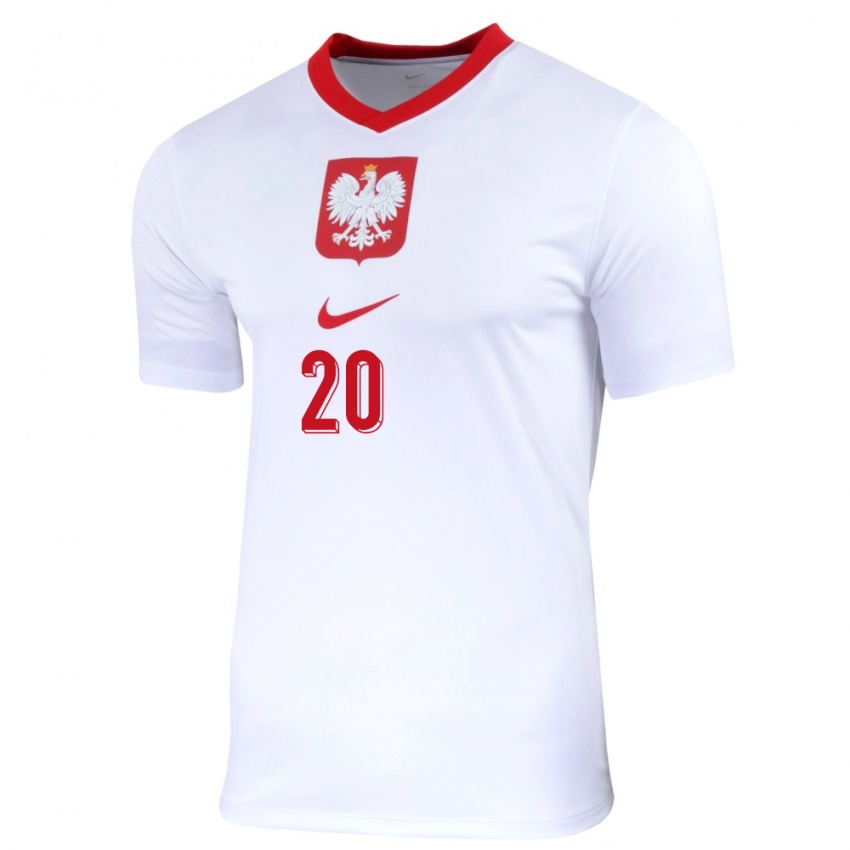 Børn Polen Nikola Karczewska #20 Hvid Hjemmebane Spillertrøjer 24-26 Trøje T-Shirt