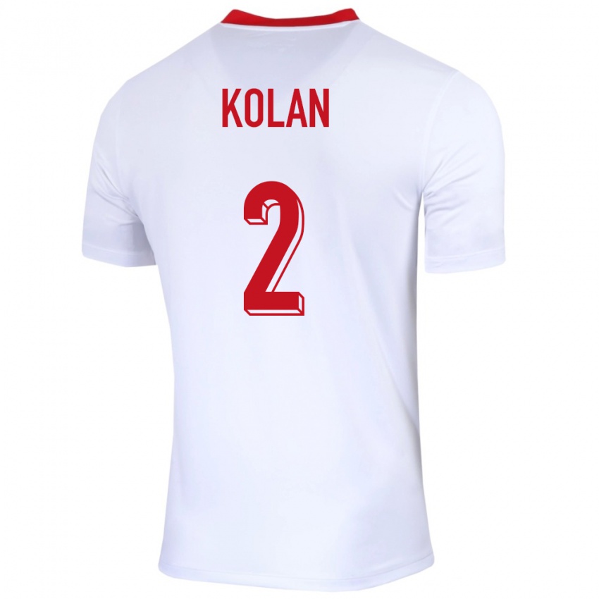 Børn Polen Jakub Kolan #2 Hvid Hjemmebane Spillertrøjer 24-26 Trøje T-Shirt