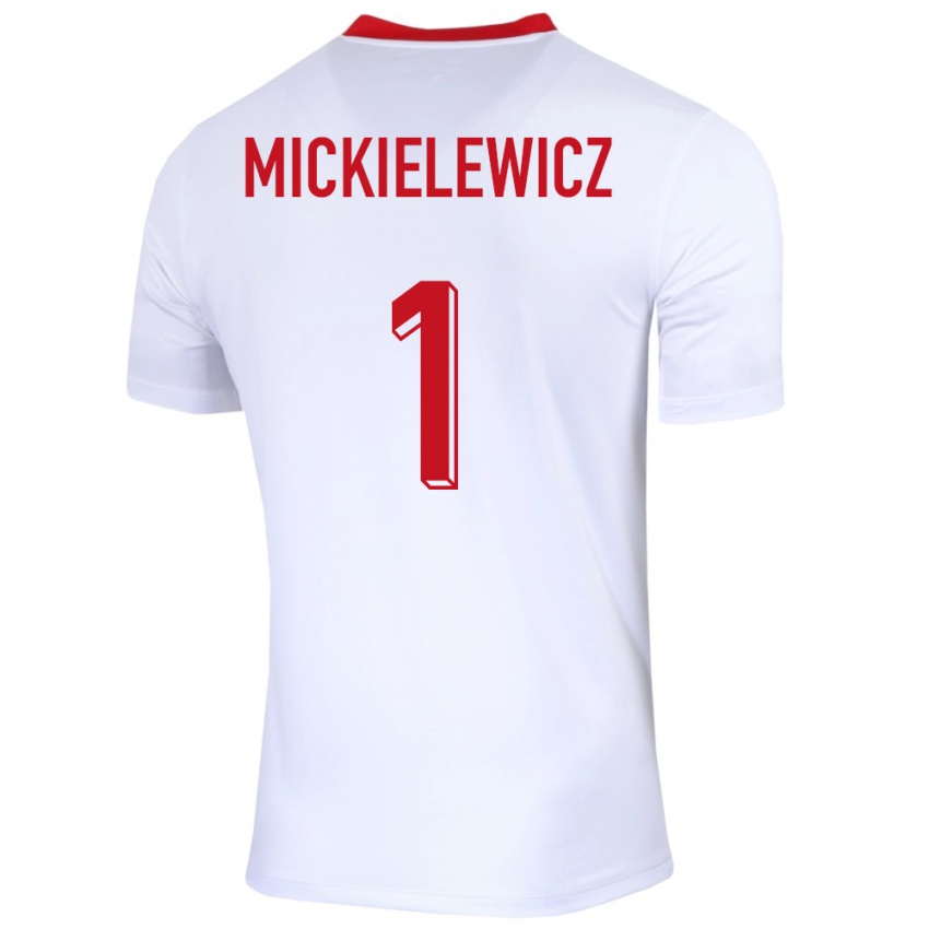 Børn Polen Aleksander Mickielewicz #1 Hvid Hjemmebane Spillertrøjer 24-26 Trøje T-Shirt