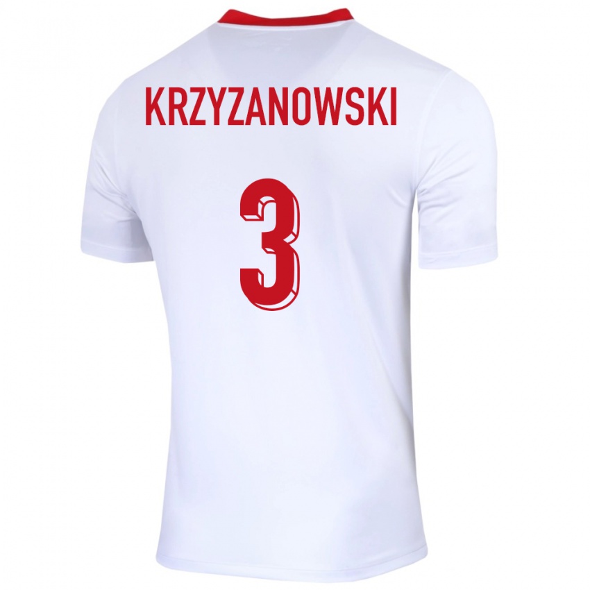 Børn Polen Jakub Krzyzanowski #3 Hvid Hjemmebane Spillertrøjer 24-26 Trøje T-Shirt