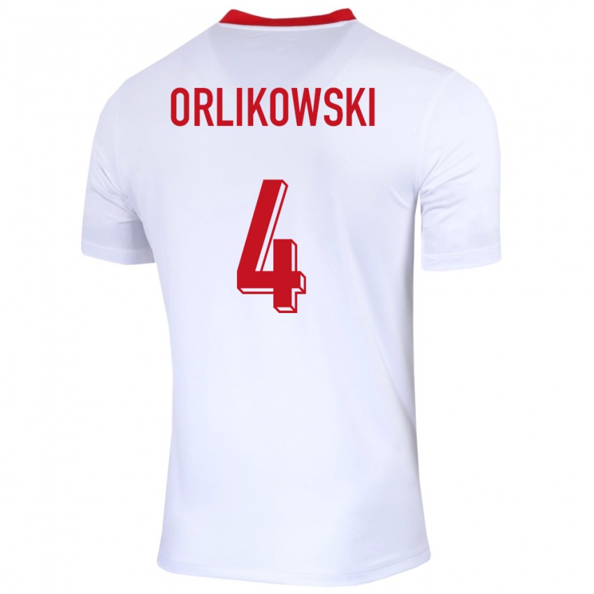 Børn Polen Igor Orlikowski #4 Hvid Hjemmebane Spillertrøjer 24-26 Trøje T-Shirt