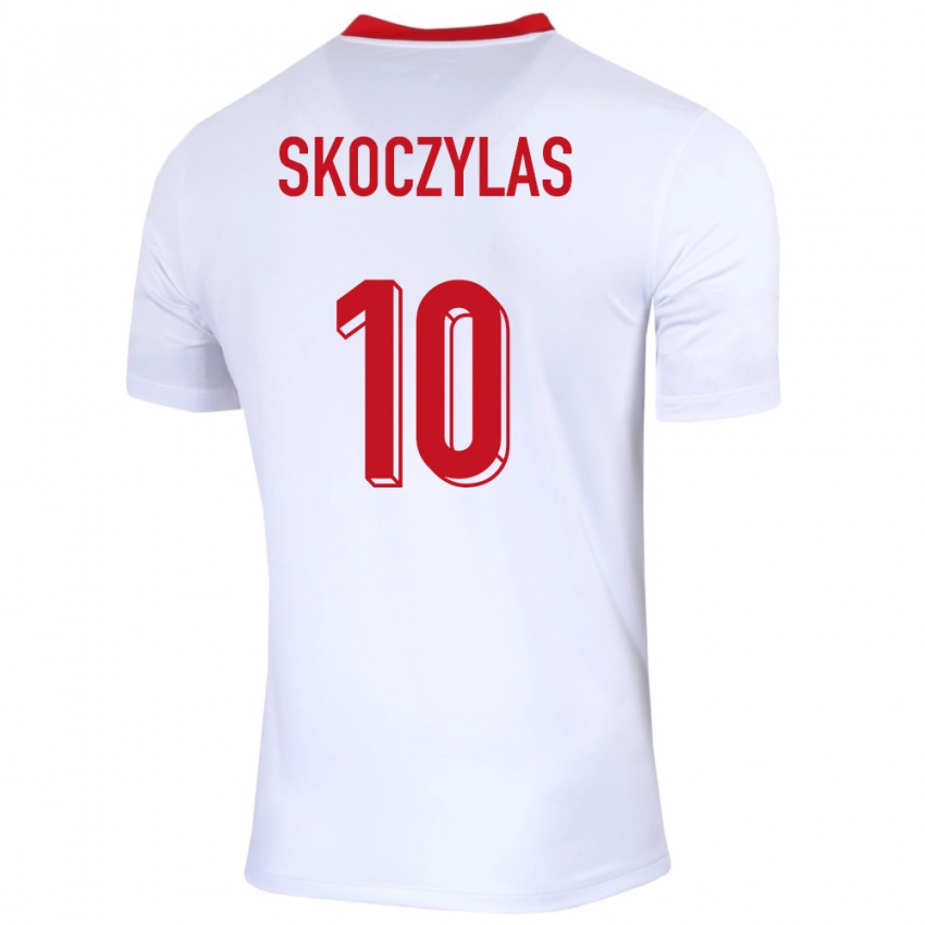 Børn Polen Mateusz Skoczylas #10 Hvid Hjemmebane Spillertrøjer 24-26 Trøje T-Shirt