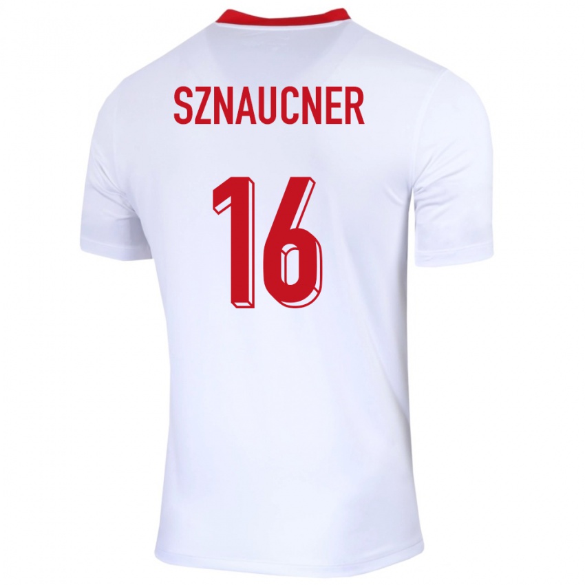 Børn Polen Maksymilian Sznaucner #16 Hvid Hjemmebane Spillertrøjer 24-26 Trøje T-Shirt