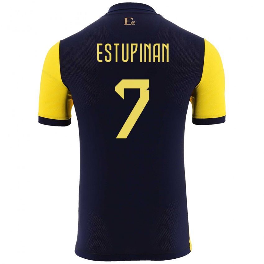 Børn Ecuador Pervis Estupinan #7 Gul Hjemmebane Spillertrøjer 24-26 Trøje T-Shirt