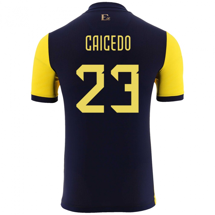 Børn Ecuador Moises Caicedo #23 Gul Hjemmebane Spillertrøjer 24-26 Trøje T-Shirt