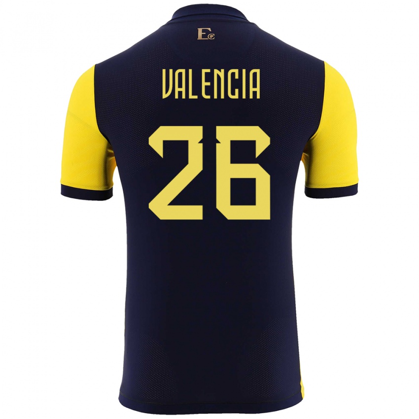 Børn Ecuador Anthony Valencia #26 Gul Hjemmebane Spillertrøjer 24-26 Trøje T-Shirt