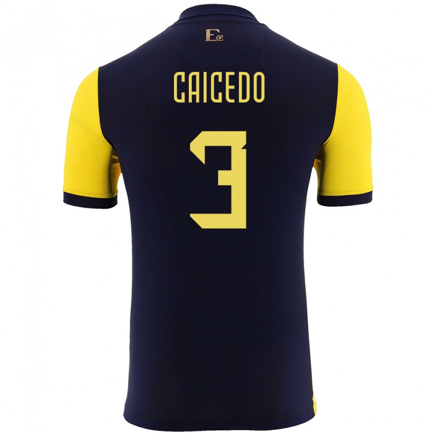 Børn Ecuador Jessy Caicedo #3 Gul Hjemmebane Spillertrøjer 24-26 Trøje T-Shirt