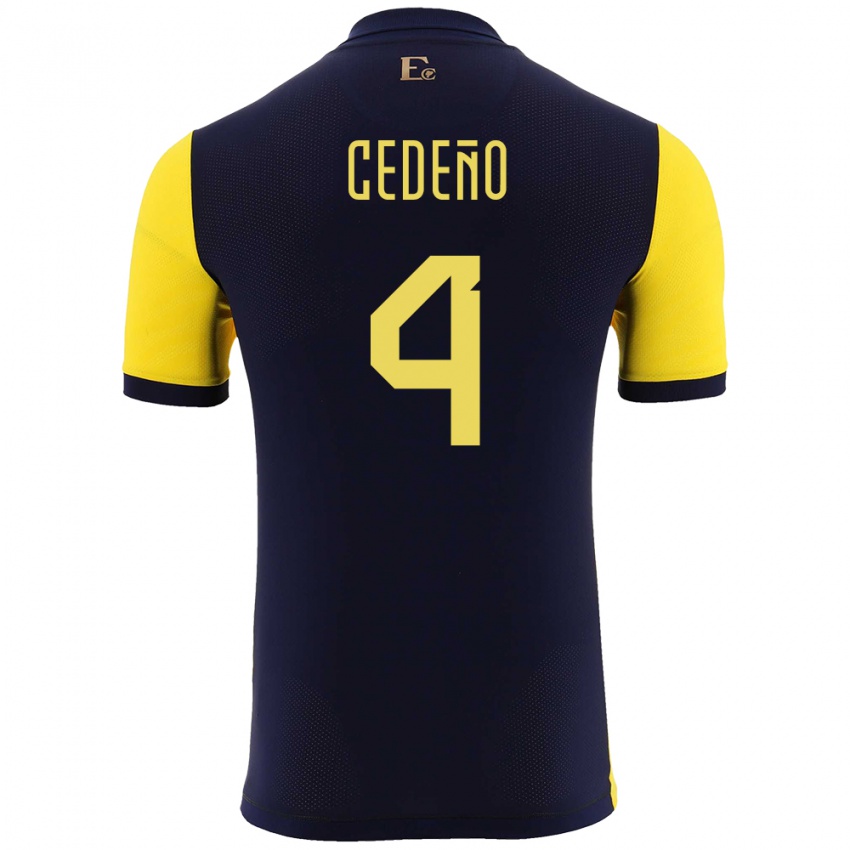 Børn Ecuador Stefany Cedeno #4 Gul Hjemmebane Spillertrøjer 24-26 Trøje T-Shirt