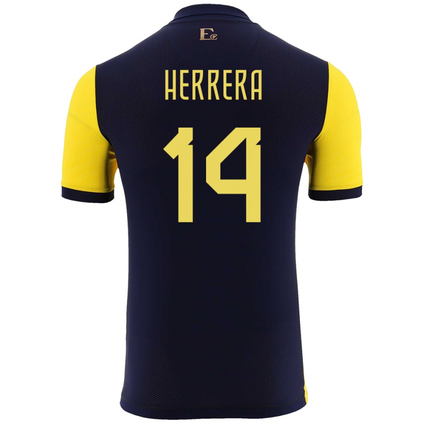 Børn Ecuador Orlando Herrera #14 Gul Hjemmebane Spillertrøjer 24-26 Trøje T-Shirt