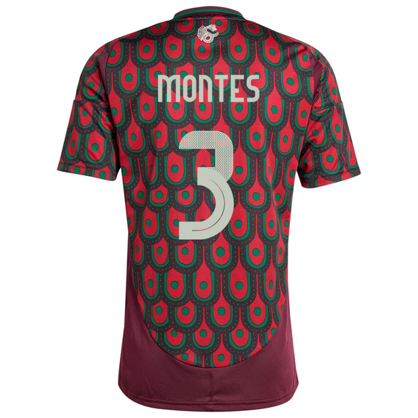 Børn Mexico Cesar Montes #3 Rødbrun Hjemmebane Spillertrøjer 24-26 Trøje T-Shirt