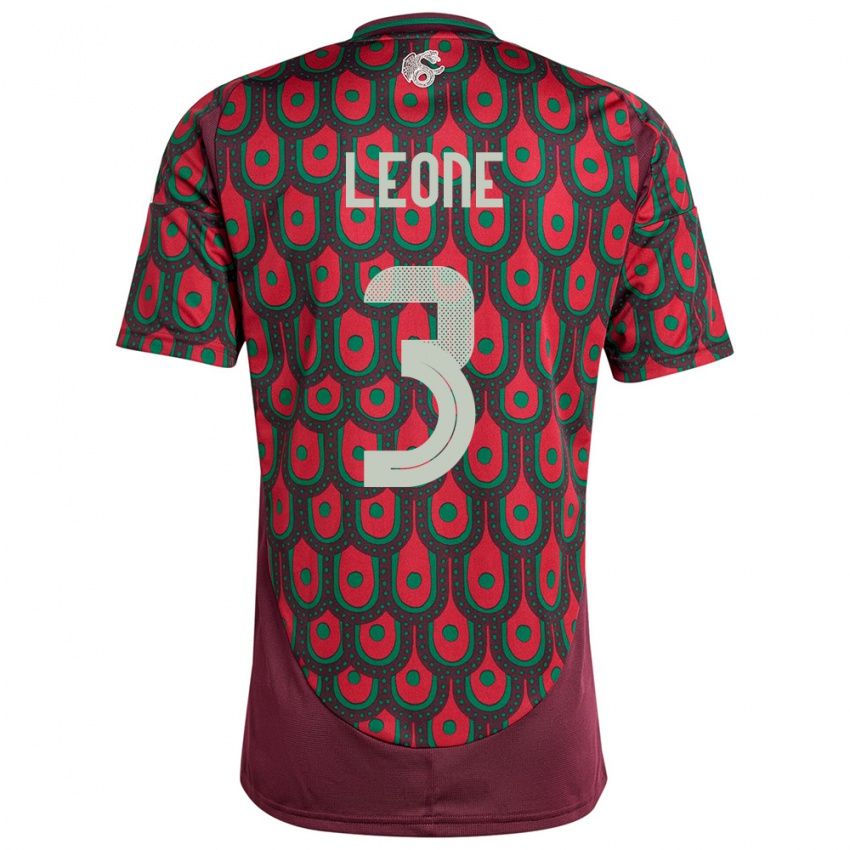 Børn Mexico Antonio Leone #3 Rødbrun Hjemmebane Spillertrøjer 24-26 Trøje T-Shirt
