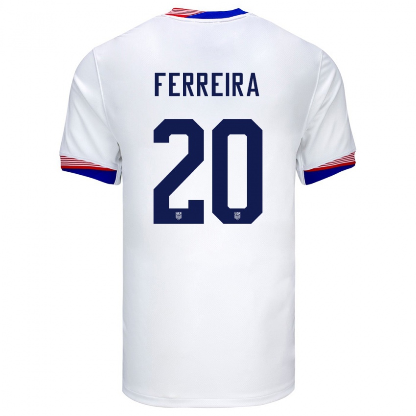 Børn Usa Jesus Ferreira #20 Hvid Hjemmebane Spillertrøjer 24-26 Trøje T-Shirt