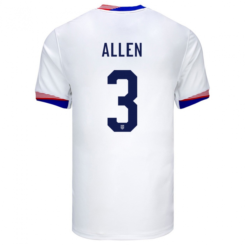 Børn Usa Noah Allen #3 Hvid Hjemmebane Spillertrøjer 24-26 Trøje T-Shirt
