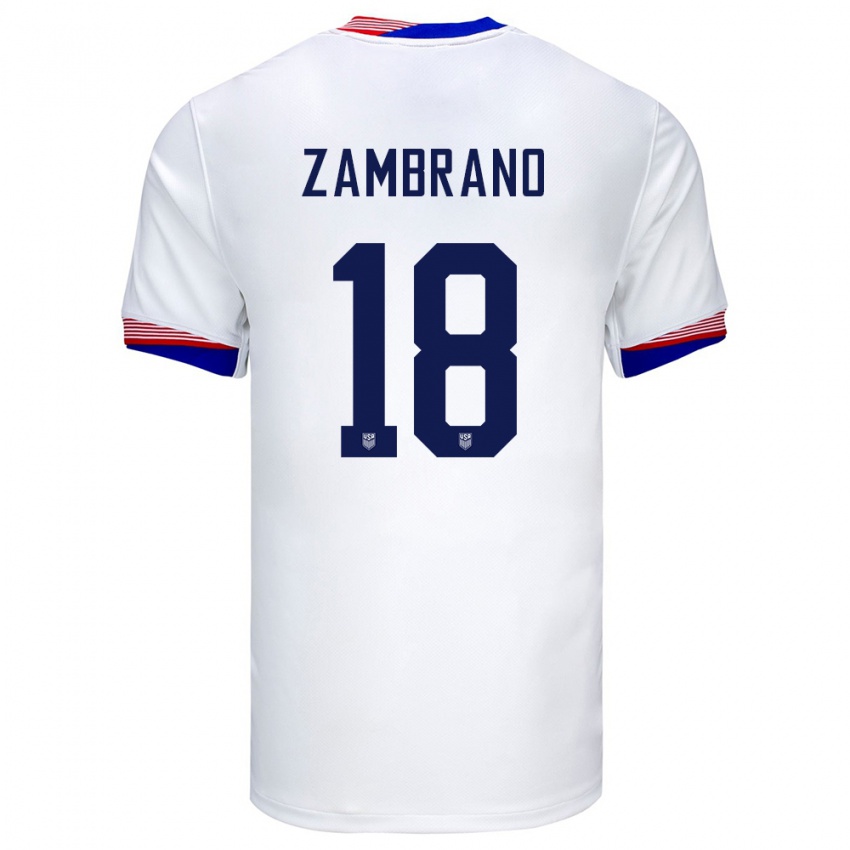 Børn Usa Marcos Zambrano #18 Hvid Hjemmebane Spillertrøjer 24-26 Trøje T-Shirt