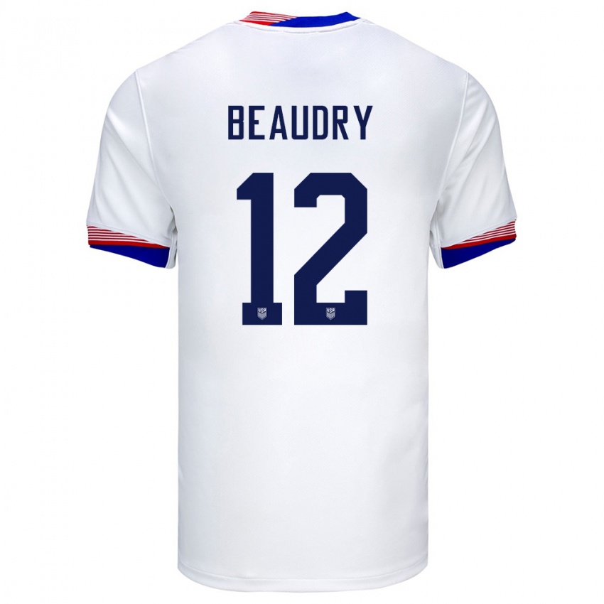 Børn Usa Adam Beaudry #12 Hvid Hjemmebane Spillertrøjer 24-26 Trøje T-Shirt