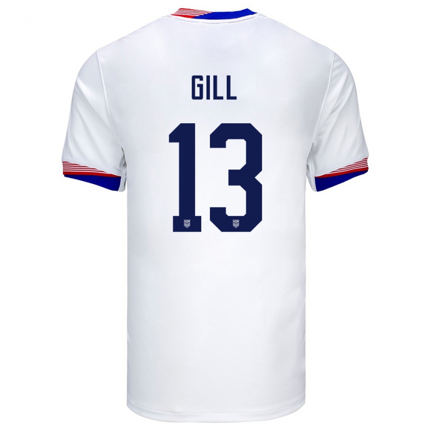 Børn Usa Adrian Gill #13 Hvid Hjemmebane Spillertrøjer 24-26 Trøje T-Shirt