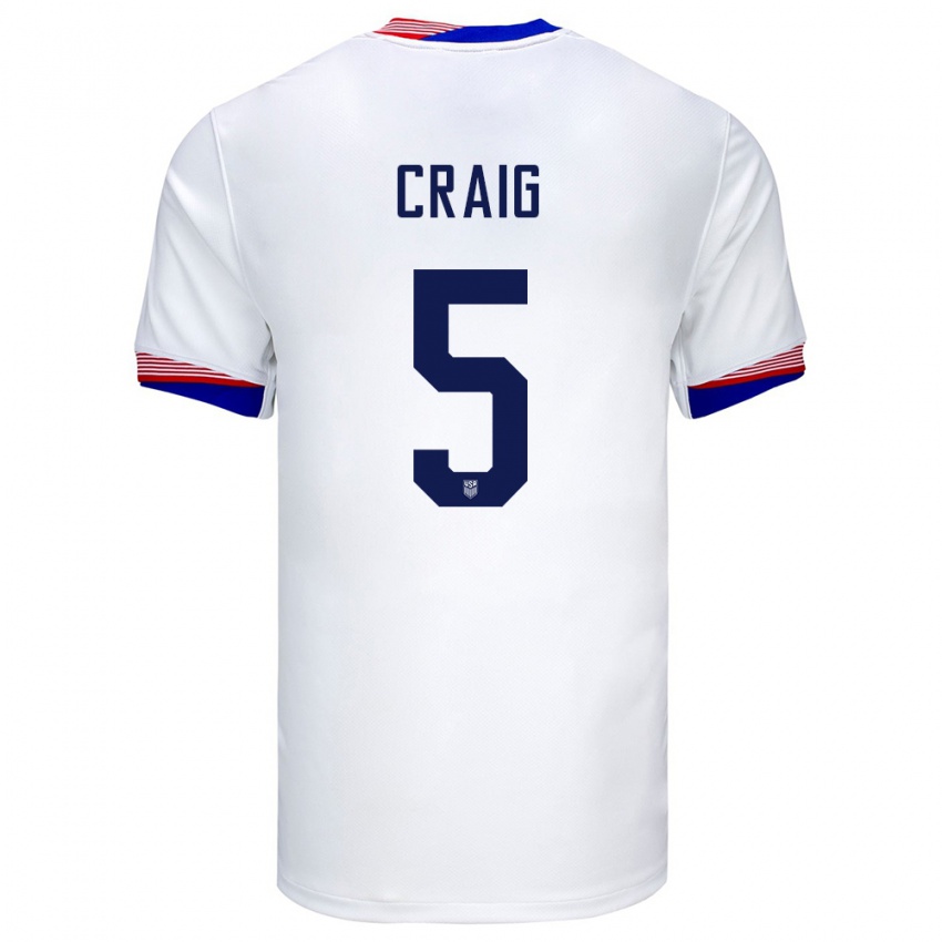 Børn Usa Brandan Craig #5 Hvid Hjemmebane Spillertrøjer 24-26 Trøje T-Shirt