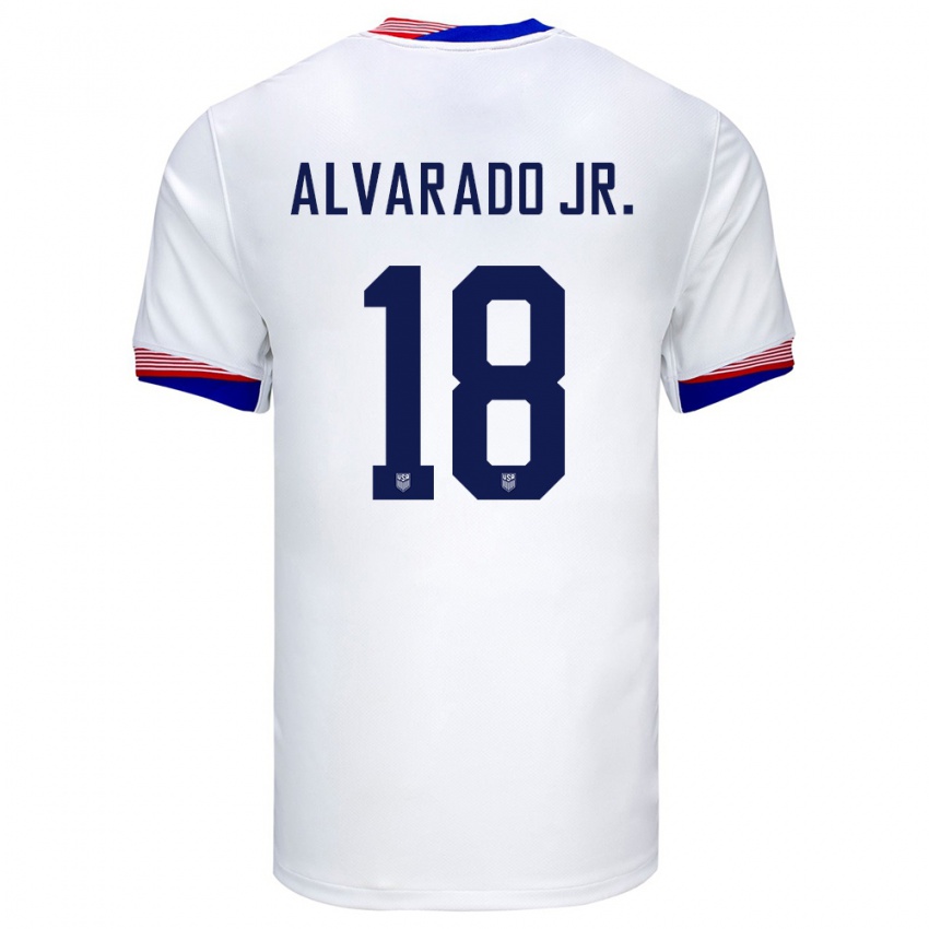 Børn Usa Alejandro Alvarado Jr #18 Hvid Hjemmebane Spillertrøjer 24-26 Trøje T-Shirt