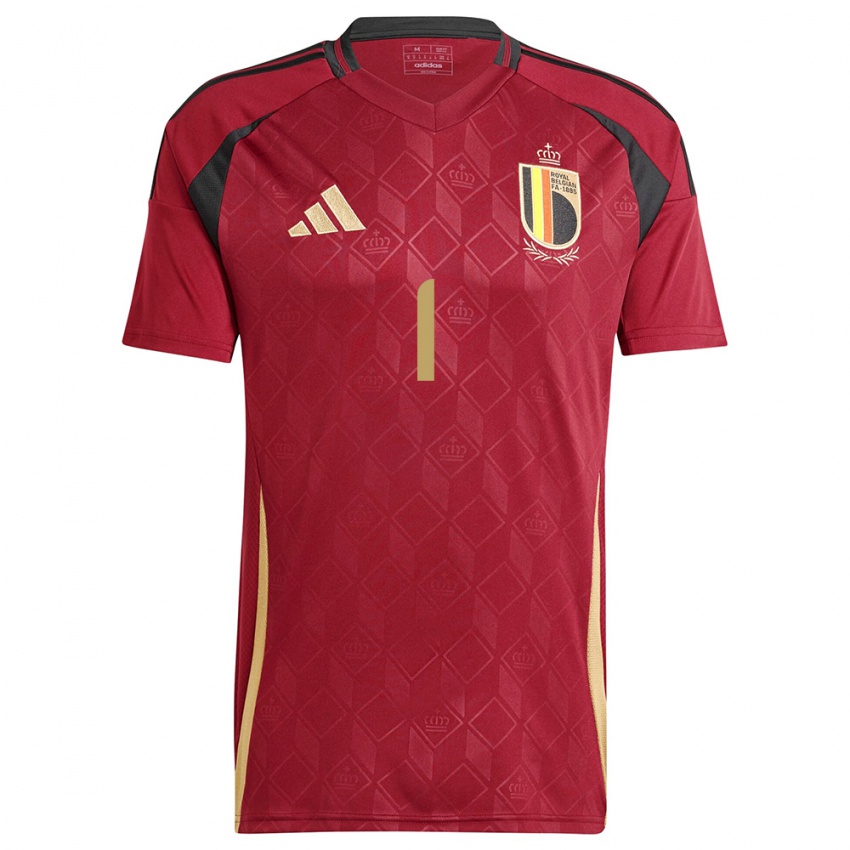 Børn Belgien Koen Casteels #1 Bourgogne Hjemmebane Spillertrøjer 24-26 Trøje T-Shirt