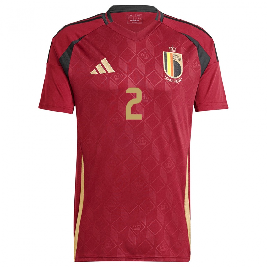 Børn Belgien Zeno Debast #2 Bourgogne Hjemmebane Spillertrøjer 24-26 Trøje T-Shirt