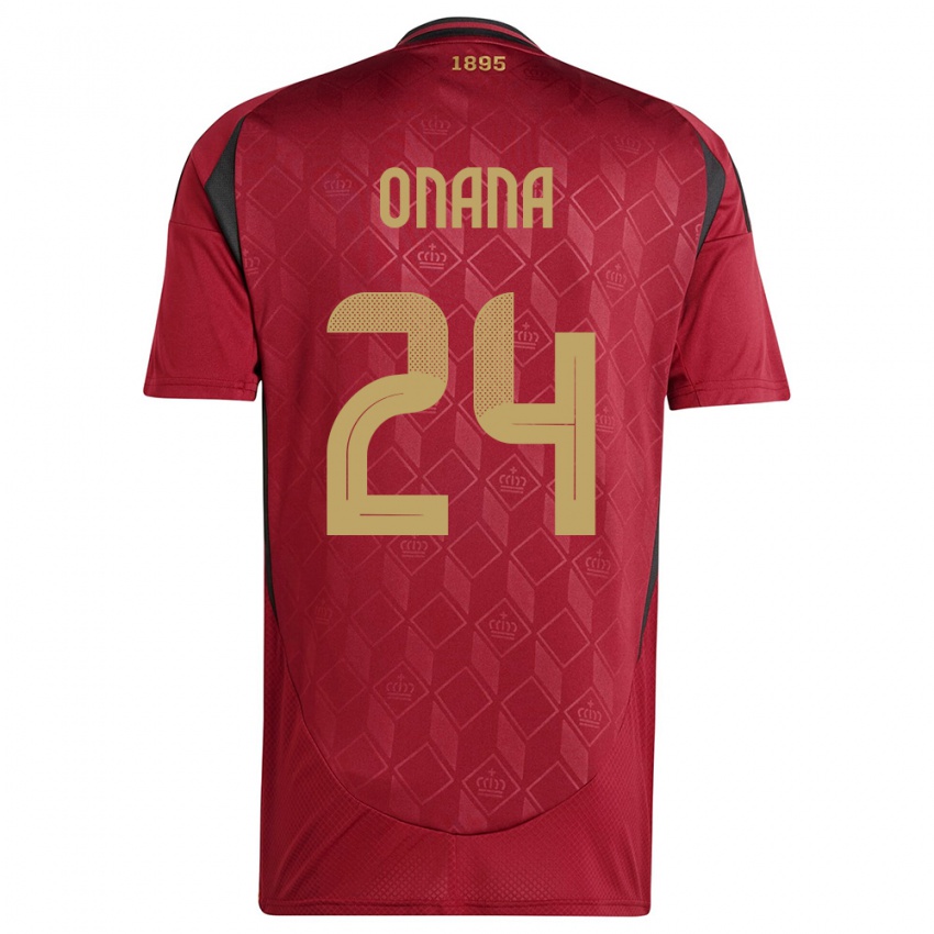 Børn Belgien Amadou Onana #24 Bourgogne Hjemmebane Spillertrøjer 24-26 Trøje T-Shirt