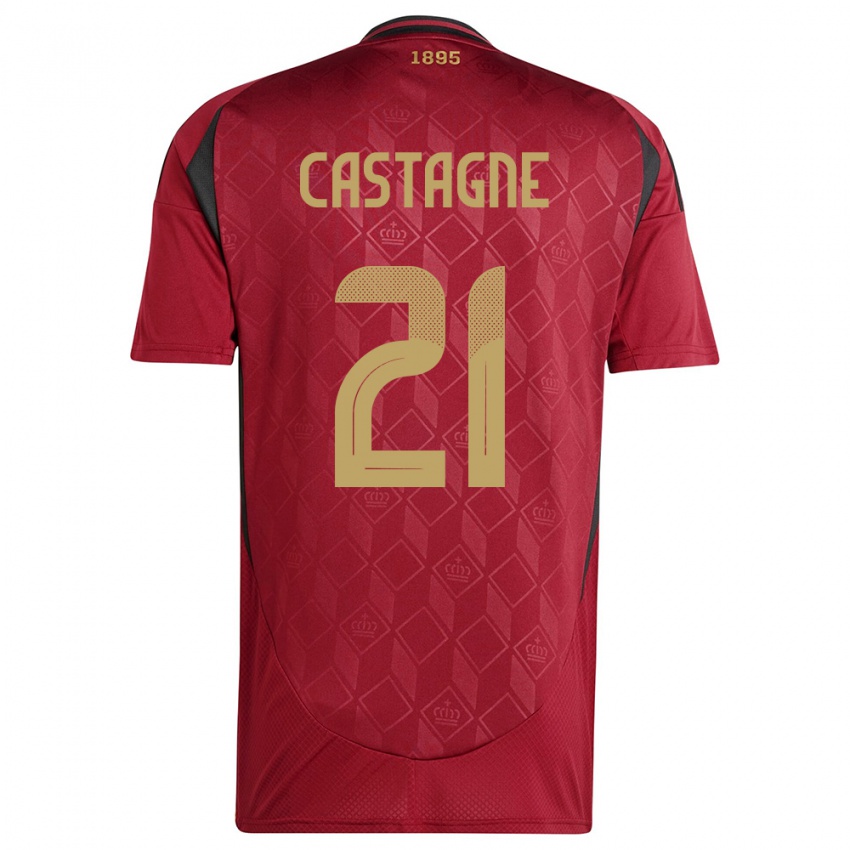 Børn Belgien Timothy Castagne #21 Bourgogne Hjemmebane Spillertrøjer 24-26 Trøje T-Shirt