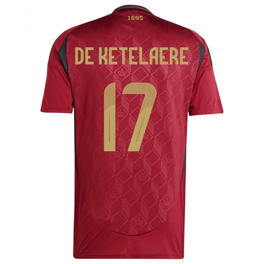 Børn Belgien Charles De Ketelaere #17 Bourgogne Hjemmebane Spillertrøjer 24-26 Trøje T-Shirt