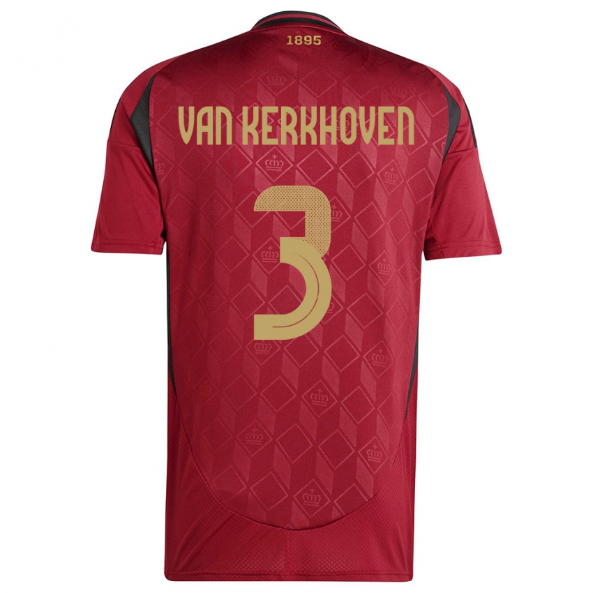 Børn Belgien Ella Van Kerkhoven #3 Bourgogne Hjemmebane Spillertrøjer 24-26 Trøje T-Shirt