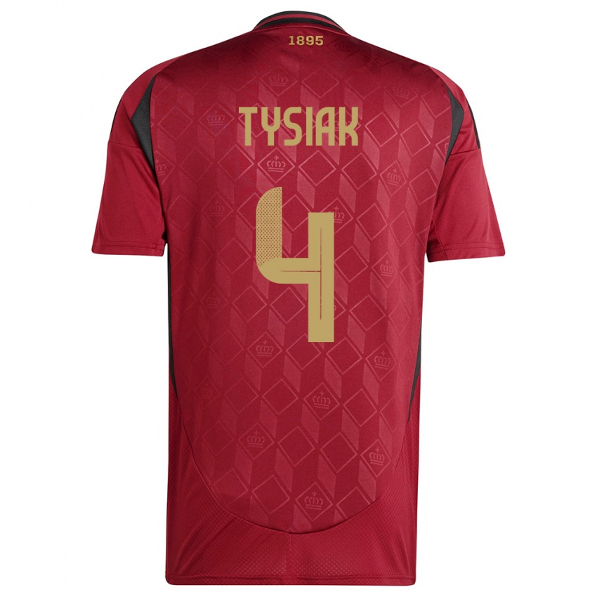 Børn Belgien Amber Tysiak #4 Bourgogne Hjemmebane Spillertrøjer 24-26 Trøje T-Shirt