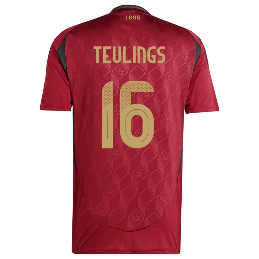 Børn Belgien Jarne Teulings #16 Bourgogne Hjemmebane Spillertrøjer 24-26 Trøje T-Shirt
