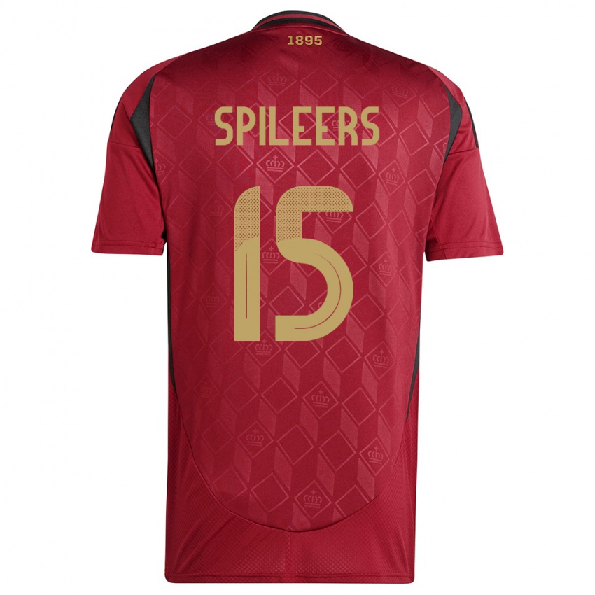 Børn Belgien Jorne Spileers #15 Bourgogne Hjemmebane Spillertrøjer 24-26 Trøje T-Shirt