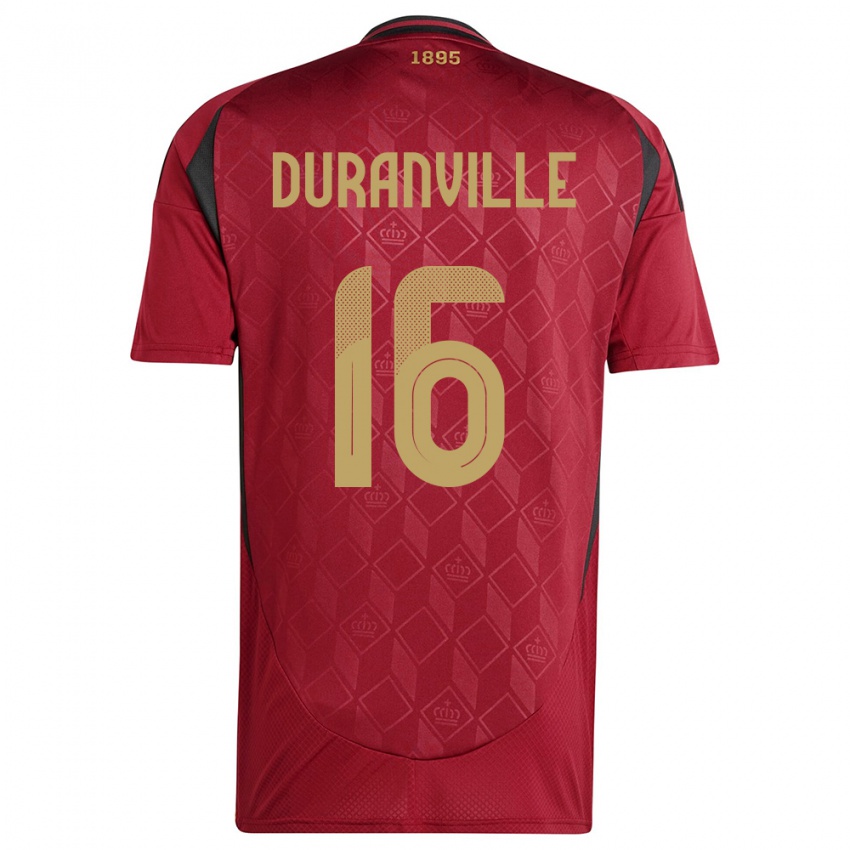Børn Belgien Julien Duranville #16 Bourgogne Hjemmebane Spillertrøjer 24-26 Trøje T-Shirt