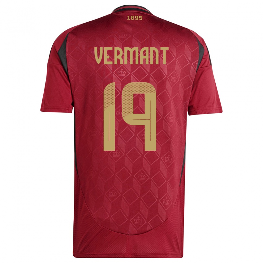 Børn Belgien Romeo Vermant #19 Bourgogne Hjemmebane Spillertrøjer 24-26 Trøje T-Shirt