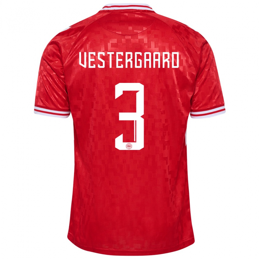 Børn Danmark Jannik Vestergaard #3 Rød Hjemmebane Spillertrøjer 24-26 Trøje T-Shirt