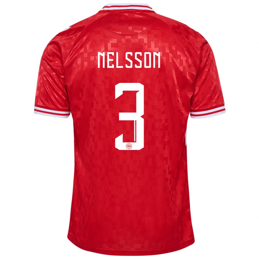 Børn Danmark Victor Nelsson #3 Rød Hjemmebane Spillertrøjer 24-26 Trøje T-Shirt