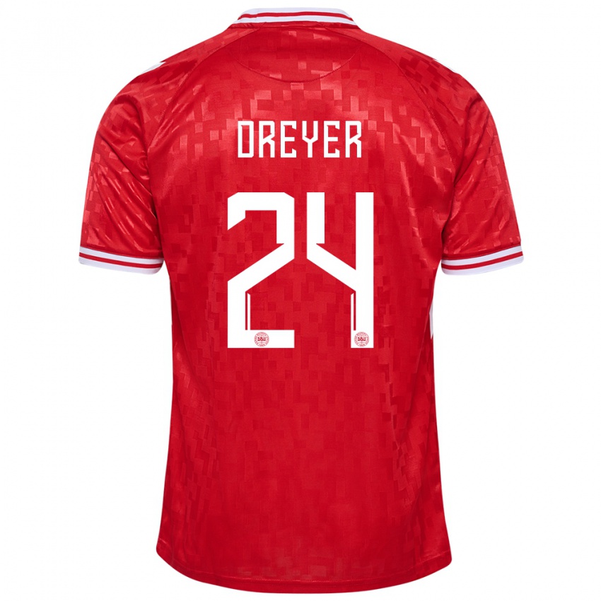 Børn Danmark Anders Dreyer #24 Rød Hjemmebane Spillertrøjer 24-26 Trøje T-Shirt