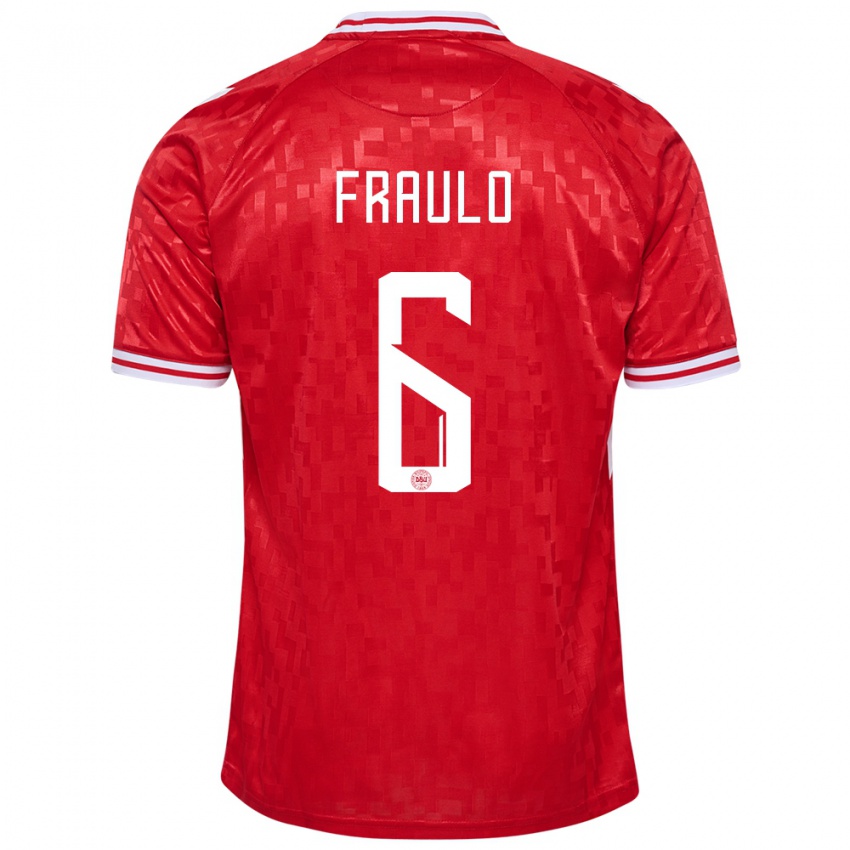 Børn Danmark Oscar Fraulo #6 Rød Hjemmebane Spillertrøjer 24-26 Trøje T-Shirt