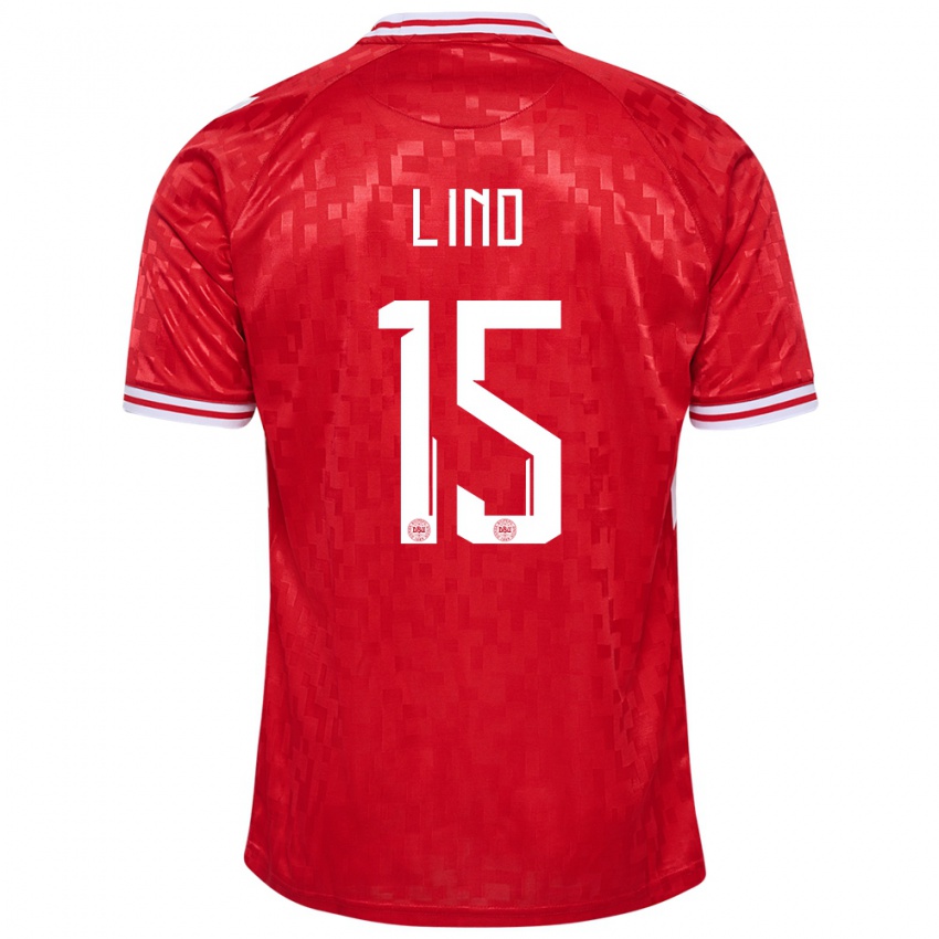 Børn Danmark Victor Lind #15 Rød Hjemmebane Spillertrøjer 24-26 Trøje T-Shirt