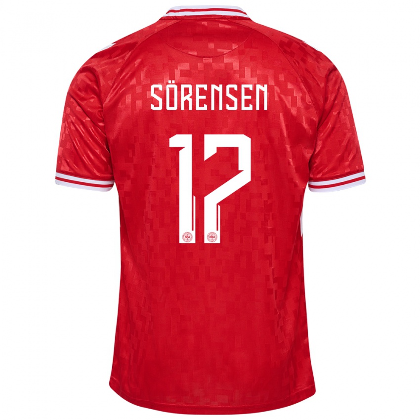 Børn Danmark Oliver Sörensen #17 Rød Hjemmebane Spillertrøjer 24-26 Trøje T-Shirt