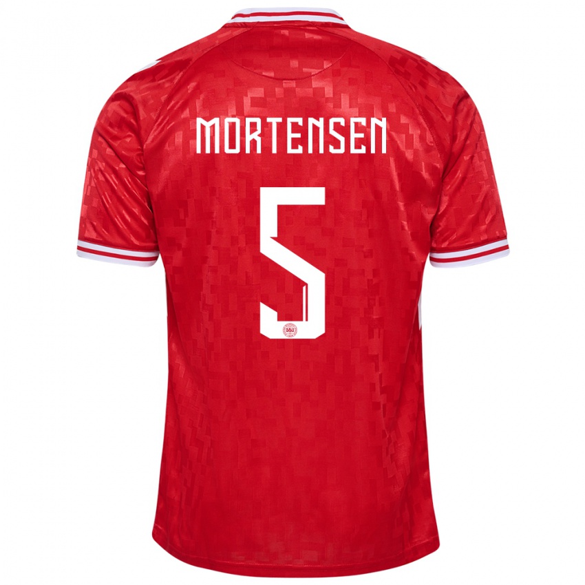 Børn Danmark Gustav Mortensen #5 Rød Hjemmebane Spillertrøjer 24-26 Trøje T-Shirt